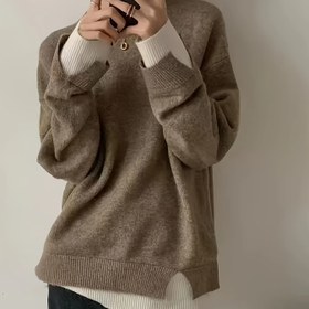 Resim Kadın İki Tonlu Kazak - Yeşil & Renk Bloklu, Bol Kesim Yuvarlak Yaka Kazak, Günlük & Resmi Kombinler İçin, İlkbahar/Sonbahar Katmanlama Temel Parçası 