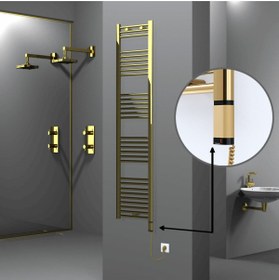 Resim Radiva Haiti Elektrikli Havlupan 300 Watt 400x1800 Düz Altın Renkli (oned On/off Termostatlı) Sağ 