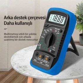 Resim LED Ekranlı Dijital Multimetre Ölçü Aleti, Işıklı Ekranlı Elektrik Akım Ölçer, Silikon Kılıflı Açılabilir Ayaklı Multimetre, Voltmetre Ampermetre Ohmmetre Elektrik Test Cihazı 