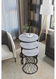 Resim Emga Home Zenith Zigon Sehpa - Beyaz Mermer Beyaz Mermer 