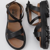 Resim Bueno Shoes Siyah Khv Deri Kadın Dolgu Topuklu Sandalet 01wy8305 