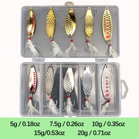 Resim 10 Adet/ Kutu Metal Kaşık Balıkçılık Yem Seti, Bass Trout Salmon Için Bionik Sert Yem, Balıkçılık Takımı 