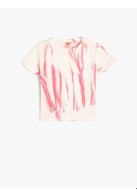 Resim Koton Tişört Batik Desenli Kısa Kollu Bisiklet Yaka Pamuklu Pembe Desenli 4smg10200ak Pembe Desenli 