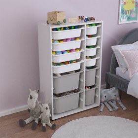 Resim Rine 12 Sepetli Çok Amaçlı Oyuncak Dolabı Gri Beyaz 