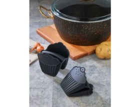 Resim 2 Adet Silikon Yanmaz Fırın Eldiveni, Tutacağı, Mikrodalga Tutacak, Tutmaç, Elcik, Vak Vak Siyah HH 