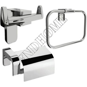 Resim FNDHOME Krom Lux 3 Lü Banyo Set Kapaklı Kağıtlık, Yuvarlak Havluluk, Bornoz Askılık 