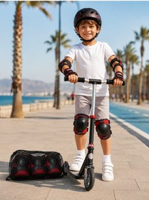 Resim Kaykay Paten Scooter Bisiklet Koruyucu Ekipman Seti Darbe Emici Koruma - Lisinya Kırmızı 