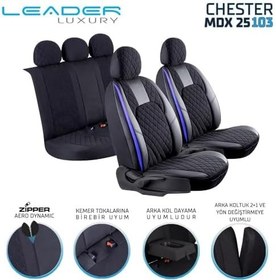 Resim Opel Astra K Hatchback ile Uyumlu Lüx Yarı Deri Oto Koltuk Kılıfı Ön Arka Takım Chester SİYAH MAVİ 