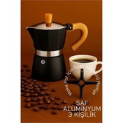 Resim shopwave Italyan Moka Pot - 6061 Saf Alüminyum Ahşap Saplı - 3 kişilik SİYAH 