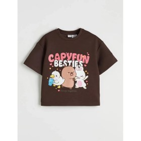 Resim LC Waikiki Lcw Kids Kahverengi Capyfun Baskılı Kız Çocuk Soft Touch Tişört ve Eşofman Altı 