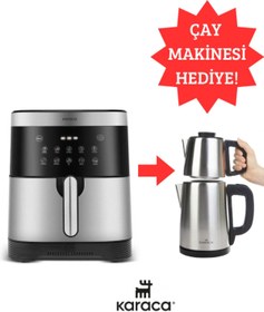 Resim Karaca 8 Kişilik Aile Boyu Kapasiteli 10 Farklı Pişirme Fonksiyonlu Premium Airfryer - Çay Makinesi Hediye! 