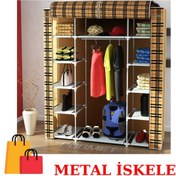 Resim Beyazpazar Bez Dolap Fermuarlı Yeni Portatif Gardırop Ekose 