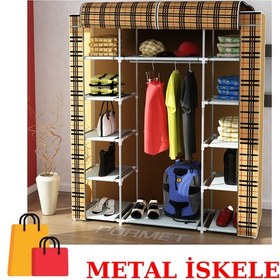 Resim Beyazpazar Bez Dolap Fermuarlı Yeni Portatif Gardırop Ekose 