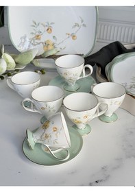 Resim Türk Kahve Fincanı Veronica Peachy 6 Kişilik 12 Parça Renkli 