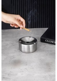 Resim Çelik 10 Cm. Kafe Restaurant Kapaklı Yuvarlak Kül Tablası Küllük Cin898by 