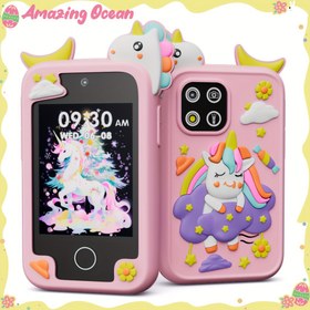 Resim Kız Çocukları için Akıllı Telefon, 3-10 Yaş Çocuklar İçin Noel ve Doğum Günü Hediyesi, Eğitici Oyuncak Cep Telefonu, 7.11cm Ekranlı Çift Kameralı, Oyun, Müzik, Alarm, Hesap Makinesi, 8GB SD Kart 