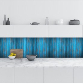 Resim Mutfak Tezgah Arası Folyo Fayans Kaplama Folyosu Mavi Eski Ahşap 