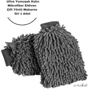 Resim UNIKAT Ultra Yumuşak Mikrofiber Yıkama Eldiveni - Çift Yönlü Makarna Gri 1 Adet 