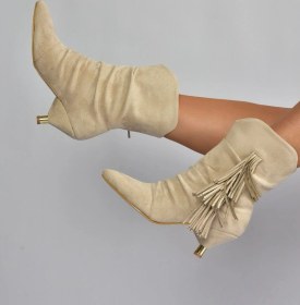 Resim V404022202 Ten Süet Alçak Topuklu Püsküllü Kadın Bot Ten-Süet 