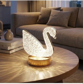 Resim Buffer Kuğu Model Kristal Led Masa Lambası Dokunmatik, 3 Renk Işık Modlu, Şarjlı Mini Dekoratif Gece Lambası Bronz 