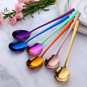 Resim 5/8 parça renkli kaşık seti, 20.2 cm/7.951 inç, buzlu çay kaşığı, SUS304 paslanmaz çelik uzun saplı karıştırma kaşığı, pirinç kaşığı, çay kaşığı, tatlı kaşığı, yemek kaşığı, parti akşam yemeği kaşığı, yaratıcı hediye seti, bulaşık makinesinde kullanılabilecek 