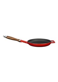 Resim Lava Döküm Yuvarlak Kızartma Tavası Çap Ø 24cm Döküm Demir Ahşap Saplı. - Kırmızı Kırmızı 