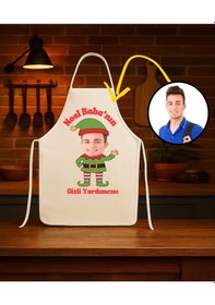 Resim Kişiye Özel Karikatür Fotoğraflı Mutfak Önlüğü Noel Babanın Gizli Yardımcısı Çok Renkli 