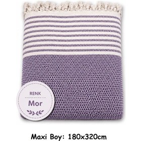 Resim Pamuklu Kaymaz Hasır Dokuma Maxi Boy Kolları Örten Koltuk Örtüsü 180x310 - Mor 