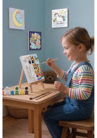 Resim Sevimli Baykuş Temalı Çocuk Boyama Tuvali Şövaleli Eğitici Boyama Seti 20x20 Cm 