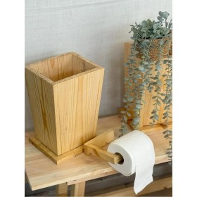 Resim Ahşap Krem Çöp Kutusu, Şık ve Doğal Tasarım 