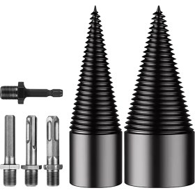 Resim Yakacak Odun Kütük Ayırıcı 42MM+32MM, Odun Ayırıcı Kütük Uçları Yakacak Odun Ayrılabilir Matkap Ucu Siyah Çelik Altıgen Şaft Vida Konisi (Yurt Dışından) 