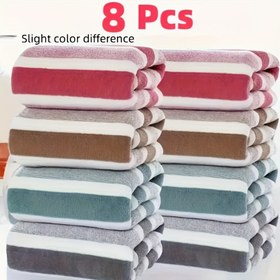 Resim 8 adet Çizgili Havlu Seti, Hızlı Kuruyan, Süper Yumuşak Mercan Polar, Cilt Dostu, 31.75 x 71.88 cm - Spa, Salon, Banyo, Mutfak için Uygun - Parlak Çok Renkli Seçenekler, Banyo Havluları | Parlak Havlu Seti | Polyester Mercan Polar, Yıkama Bezi 