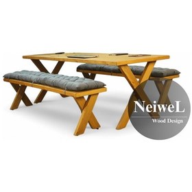 Resim Neiwel Eva Doğal Ahşap Banklı Toplantı Masasıı x 100 x 240 Açık Ceviz 