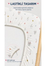 Resim Pamuklu Penye 70x140 Lastikli Bebek Çarşafı Lastikli Beşik Çarşafı Bebek Çarşafı Çiçekli 