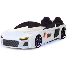 Resim Beyaz Arabalı Yatak V12 Audi Full Ledli Kumandalı Ve Müzikli 