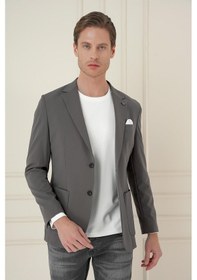 Resim Efor Slim Fit Torba Cep Esnek Spandex Karışımlı Düz Koyu Haki Blazer Ceket C 696 Haki 