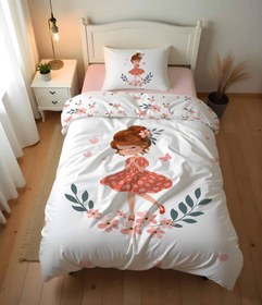 Resim Evmila Çiçekli Kız Desenli Nevresim Takımı - 160x220cm Nevresim +50x70cm Yastık Kılıfı+100x200cm Çarşaf 
