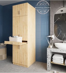 Resim Piramit Çamaşır Ve Kurutma Makinesi Dolabı Banyo Dolabı Meşe Meşe 