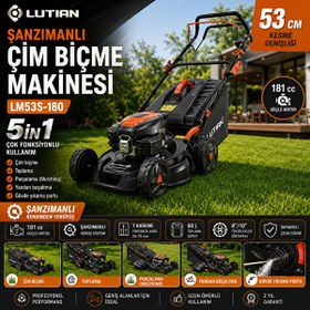 Resim Lutian LM53S-180 53 CM 5in1 Şanzımanlı Benzinli Çim Biçme Makinesi 