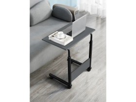 Resim servetavcı Yükseklik Ayarlı Laptop Sehpası ve Çalışma Masası - Antrasit (Tekerli) Oval Kenar - 60X40 