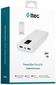 Resim Ttec 2BB202B PowerSlim Trio LCD 10.000mAh PD 22,5W Dahili Kablolu Taşınabilir Şarj Aleti/Powerbank 