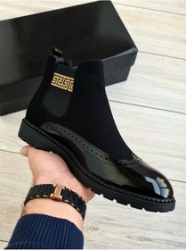 Resim Özel Yapım SİYAH PARLAK İTALYAN MODEL ERKEK CHELSEA YARIM BOT 