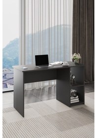 Resim Lina Modern Çalışma Masası 120x60 Cm Raflı Bilgisayar Masası Ofis Ve Ev Çalışma Masası Antrasit 