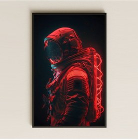 Resim Neon Kırmızı Cyber Astronot Portre Pleksi Tablo - Karizmatik Uzay Dekoru 