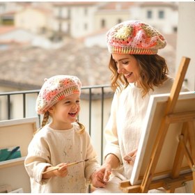Resim Kemzey Handmade El Yapımı Ressam Beresi , Kadın Ressam Bere, Renkli Kadın Bereleri Pembe - Kahverengi 