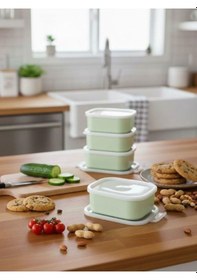 Resim Aden Yeşil 4 Adet Saklama Kabı Seti - Sızdırmaz Kapaklı Kahvaltılık Çerezlik Saklama Çok Renkli 