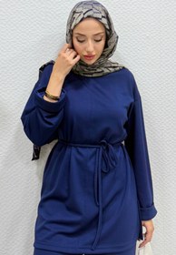 Resim Tesettür Diyarı Modal Kumaş Kuşaklı Tesettür Tunik- Lacivert Standart (38-44 Uyumlu) 