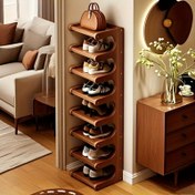 Resim Tasarruflu Çok Katlı Ayakkabı Rafı - Dar Tasarım ile 8/7/6/5/4/3/2 Katta, Sağlam Açık Kahverengi Yapı ile Ev veya Öğrenci Evi için Mükemmel Giriş Alanı Sergisi ve Düzenleyici, 11 Tatil Seçeneği İle Sunuluyor, Yurt Odası Temel Gereçleri,Kompakt Organizatör,MDF Malzeme,Katmanlı Depolama Ünitesi,Daire 