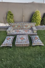 Resim mdhomecarpet Şark Köşesi Minder Takımı | Yer , Sırt Minderi, Etnik Desen, Salon ve Ev İçin 8 Parça Süngerli 