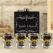 Resim Hediye Vakti Kişiye Özel Cep Matarası ve 4'lü Kuru Kafa Shot Bardak Seti 